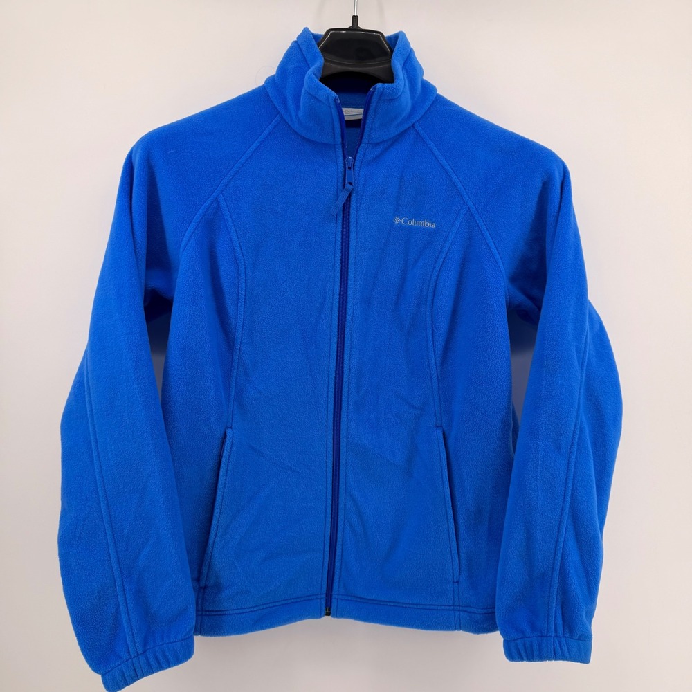Columbia Fleece Jacket Women's L Blue Full Zip Mock Neck Pockets Outdoor